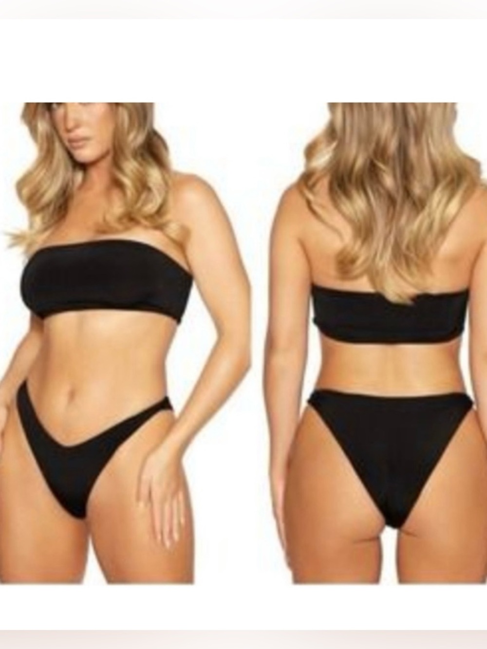 Naked Wardrobe Swim Black Bandeau Two Piece Bikini Set Size L NWT